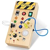 Montessori Toddler Busy Board, Baby Wooden Busy Board with 8 LED Light switches, Sensory Toys Light Switch Toys Travel Toys for 1+ Year Old Baby and Toddler