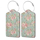 2Pcs Luggage Tag for Suitcase Vintage Floral Shabby Chic Pink Rose Cute Suitcase Tag with Privacy Flap & Name ID Label & Metal Loop,Travel Bag Luggage Tags for Women