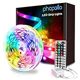 phopollo Led Strip Lights Color Changing 16.4ft Flexible 5050 RGB Led Lights Kit with Power Supply and 44 Keys Remote