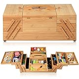 Adolfo Design Wooden Sewing Box Organizer for Sewing Supplies,Sewing Crafting Hobby Storage Box, 3 Tier Drawers for Craft Tools, Needles
