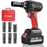 AOBEN 21V Cordless Impact Wrench, 400N.m Max Torque, 3000rpm Speed, 4.0Ah Li-ion Battery, 6Pcs Driver Sockets, Fast Charger, Tool Bag