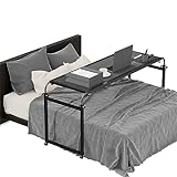 Elevon Overbed Table with Wheels Desk Over Bed King Queen Laptop Wheels, Black