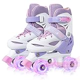 MammyGol Roller Skates for Girls Kids Boys, 4 Sizes Adjustable Quad Toddler Skates Indoor Outdoor Age 3-5 Purple Size 8 9 10