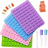 Gummy Bear Molds Silicone, 4pcs Mini Food Grade Silicone Chocolate Candy Gummy molds for Edibles BPA Free with 2 Droppers and Cleaning Brush, 200 Cavity Non-stick Gummy Molds for Kids