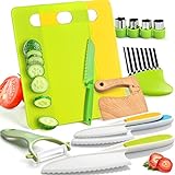 Yeeammk 13 Pieces Montessori Kitchen tools for Toddlers-Kids Cooking sets Real-Toddler Safe Knives Set for Real Cooking with Plastic Toddler Safe Knives Crinkle Cutter Kids Cutting Board