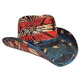 Vamuss Men’s Vintage Tea-Stained USA American Flag Cowboy Hat w/Western Shape-It Brim (Blue)