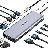 USB C Laptop Docking Station Dual Monitor, USB C Hub Multiport Adapter Dongle Dock with 2 HDMI, VGA, PD Charging,Ethernet,6 USB C/A Ports,SD/TF,Audio, Compatible for Dell/HP/Lenovo