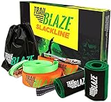 TRAILBLAZE Complete Slackline Kit with Training Line - 60ft Slack Line Longest Ever Tree Protectors Arm Trainer Ratchet Cover - Ninja Tight Rope for Trees Easy Setup Outdoor Healthy Family Fun