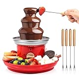 Chocolate Fountain, 3-Tier Mini Chocolate Fountain Machine with 4PCS Forks and Removal Serving Tray, Stainless Steel Electric Chocolate Fondue Fountain for Nacho Cheese, BBQ Sauce, Syrup, Ranch, Liqueurs 20-OZ