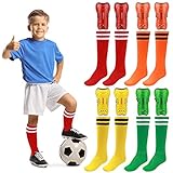 Soccer Shin Guards for Kids Youth,Shin Pads and Long Soccer Socks for 7-12 Years Old Boys Boys Girls Toddler Children Teenagers for Football Games(Size:4 Pairs Shin Guards & Socks)