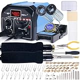 WEP 939D-II 2-IN-1 Wood Burning Kit 86-IN-1 with 51 Solid Points and 20 Wire Nibs Wood Burner with 2 Letter Number Stencils, 2 Unfinished Wood, 1 Pen Holder, Burning Tool
