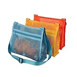 MUYIZI Mesh Bag for Holding Beach Shell,Toys (Blue&Yellow&Orange 3pack) Shell Collecting Bags for Kids, for Picking Up Shells
