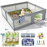 Baby Playpen 79' X 71', LUTIKIANG Play Yard for Babies and Toddlers with Mat, Safety Extra Large Baby Fence Area, Indoor & Outdoor Kids Activity Play Center with Anti-Slip Suckers and Zipper Gate.