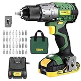 TECCPO Power Drill, Cordless Drill with Battery and Charger(2000mAh), 530 In-lbs, 24+1 Torque Setting, 0-1700RPM Variable Speed, 33pcs Accessories Drill Set, Drill with 1/2' Metal Keyless Chuck