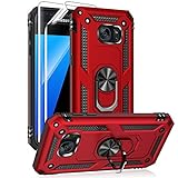Androgate for Samsung Galaxy S7 Case with HD Screen Protectors, Military-Grade Metal Ring Holder Kickstand 15ft Drop Tested Shockproof Cover Case for Samsung Galaxy S7 Red