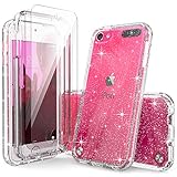 iPod Touch 7th Generation Case Clear Glitter for Girls, IDYStar 2 in 1 Shockproof Case with 2 HD Screen Protectors, Hybrid Heavy Duty Protection Cover for iPod Touch 5/6/7th Generation, Glitter Clear