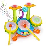 Kids Drum Set Musical Toys for Toddlers 1-3 with 2 Drum Sticks Microphone Instruments Piano Light Up Toys for 1 Year Old Boy Girl Gifts 6 12 18 Month Learning Developmental Toys for Toddler Age 2-4