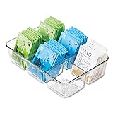 iDesign Divided Packet and Tea Bag Organizer for Kitchen Cabinets and Countertops, The Linus Collection - 6.5' x 9.5' x 2.25' - Clear