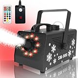 IMONE Snow Machine,900W Fake Snowflake Machine with Lights,Outdoors Snow Making Machine Wireless Remote,Snow Maker Machine Indoor 9 LED 15 Color Lights Effect,Maquina De Nieve,Snow Machine for Party