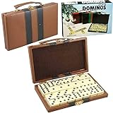 Domino Double Six - Ivory and Black Tiles with Metal Spinners in Deluxe Travel Case with Handles