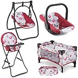 Litti Pritti Baby Doll Accessories | 4-Piece Baby Doll Furniture Set for 18in Dolls| Includes: Baby Dolls Swing, High Chair, Pack-N-Play & Carrier | Toys for 3-5 Year Olds | Gifts for Girls 3+