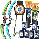 HYES 2 Pack Bow and Arrow for Kids, LED Light Up Archery Set with 24 Suction Cup Arrows, 1 Standing Target, 6 Score Targets & 2 Quiver, Indoor Outdoor Sport Gifts for Boys Girls Ages 4-12