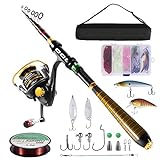 Milerong Fishing Rod and Reel Combos, Carbon Fiber Telescopic Fishing Pole with Stainless Steel Spinning Fishing Reel, Portable Travel Fishing Pole Combo for Youth Adults Beginner Saltwater Freshwater