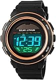 MASTOP Digital Led Back Light Solar Powered Sporty Watches Week Alarm Chronograph Wrist Watch Women (Rose Gold)