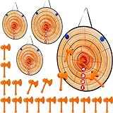 Hiboom 4 Set Axe Throwing Game Backyard Axe Throwing Toys Include 4 Pcs Dartboard and 16 Pcs Axes, Ax Throwing Game Ax Dart Games Indoor Outdoor Target Game for Party Camping(Light Brown)