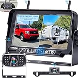 RV Backup Camera Wireless Dual Cameras: One for Trailer One for Truck Recording Easy Set-up Plug and Play for Furrion Pre-Wired Mount Kit 4-Channels HD 1080P 7'' Touch Key Monitor LeeKooLuu - LK8