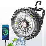 Camping Fan with LED Lantern, 10400mAh Rechargeable Portable Tent Fan with Hang Hook, Mobile Power Bank, 180°Head Rotation, Quiet Work Perfect Battery Operated USB Fan for Picnic, Barbecue, Fishing