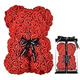 Artificial Flowers Valentines Day Gifts, Rose Teddy Bear Fully Assembled Rose Bear - Over 250 Dozen Valentines Day,Gift for Mothers Day, Anniversary & Bridal Showers - 10 inch Clear Gift Box (red)