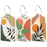 Rimilak 3 Pcs PU Leather Luggage Tags for Suitcase, Travel Cruise Luggage Tag with Privacy Flap, Name ID Label and Metal Loop for Women Men Baggage Handbag School Bag Backpack, Tropical Plant