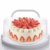 NVAZIOP Large 10 Inch Cake Carrier Keeper Stand with Handles and Lids Container for Transport Cake Holder Tray with Cover Round Cupcake Storage Kitchen Cooking Box Large (White)