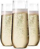 Munfix 48 Pack Stemless Plastic Champagne Flutes Disposable 9 Oz Clear Plastic Toasting Glasses Shatterproof Recyclable and BPA-Free