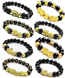 CARSHIER 8PCS Feng Shui Good Luck Bracelets for Men Women Obsidian Bead Chinese Dragon Lucky Charm Pixiu Pi Yao Attract Wealth Money Mantra Amulet Jewelry Adjustable Elastic