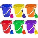 BeneFine Large Sand Bucket Pail with Shovel, 7'' Large Size Sand Bucket Water Bucket for Beach Fun Great Summer Party Accessory(6 Bucket + 6 Shovels)