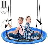 Treeswin Saucer Tree Swing 46 Inch, 800 lb Weight Capacity Outdoor Flying Swing with Tree Strap, Textliene Fabric Waterproof Durable Steel Frame and Carabiner for Playground and Backyard (Blue)
