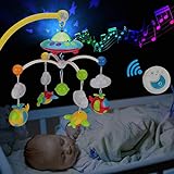 Baby Musical Crib Mobile with Hanging Rotating Toys, Remote Control, Lights Projector Function Music Box, Cartoon Rattles for Babies Boy Girl 0-24 Months, Newborn Sleep with 108 Melodies (Plane)