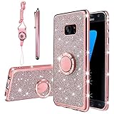 KuDiNi for Samsung s7 Case, Samsung Galaxy S7 Phone Case for Women Glitter Crystal Soft Clear TPU Luxury Bling Cute Protective Cover with Kickstand Strap for S7 Case (Glitter Rose)