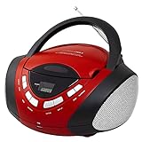 HANNLOMAX HX-320CD CD/MP3 Boombox, AM/FM Radio, USB Port for MP3 Playback, Aux-in, LCD Display,AC/DC Dual Power Source (Red/Black)