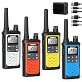 NXGKET Walkie Talkies for Adults Long Rang NOAA Weather Alerts, Rechargeable Walkie Talkies 2 Way Radio 22 FRS Channel with 1800mAh Li-ion Battery Charger USB-C Cable Outdoor Cruises Camping, 4 Pack
