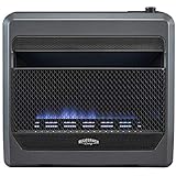 Bluegrass Living B30TNB-BB Ventless Natural Gas Blue Flame Space Heater with Thermostat Control, 30000 BTU, Heats Up to 1400 Sq. Ft., Includes Wall Mount, Base Feet, and Blower, Black