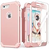 iPhone 6S Plus Case with Tempered Glass Screen Protector, iPhone 6 Plus Case, IDweel 3 in 1 Shockproof Slim Hybrid Heavy Duty Hard PC Cover Soft Silicone Rugged Bumper Full Body Case,(Rose Gold)