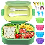 TIME4DEALS Bento Lunch Box for Kids/Adult - Leakproof 44oz Lunch Containers 4 Compartment with Cutlery, Reusable Child Back to School Meal/Snack Packing BPA Free (Green)