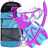 U.S. Divers Junior Kids Dorado Mask, Proflex Fins, & Sea Breeze Snorkel Set with Carry Travel Bag, Fun Purple