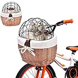 OonlyoO Dog Bicycle Basket,Bicycle Front Woven Bike Basket，Willow Woven Bike Basket Pet Carrier Basket for Dog Puppy Cats
