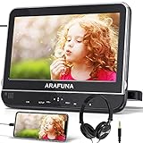 10.1' Car DVD Player with Headrest Mount, ARAFUNA Headrest DVD Player with Headphone, HDMI Input, 1080P Video Support, Clamshell Design & Bottom Speakers, AV in/Out, USB/SD, Regions Free, Last Memory