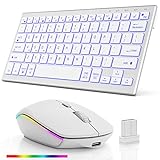 FENISIO Wireless Keyboard Mouse Combo, Ultra Slim Bluetooth Backlit Wireless Keyboard and Mouse Set Multi-Device 2.4G USB Rechargeable Keyboard and Mouse for PC, Laptop, Windows, Deskt (Silver White)
