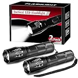 2 Pack Tactical Flashlights Torch, Military Grade 5 Modes 3000 High Lumens Led Waterproof Handheld Flashlight for Camping Biking Hiking Outdoor Home Emergency
